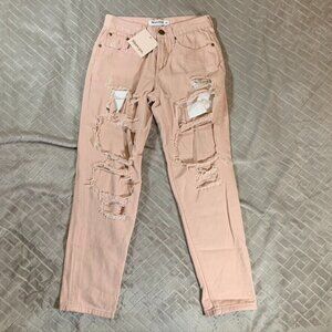 Reverse Womens 6 Denim Jeans Pink Tapered Leg Distressed Mid Rise 100% Cotton
